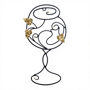 Artisanat métallique artisanal, décoration murale en fer, motif floral de gobelet à vin Art Déco, personnalisable, élégant, noir, revêtement poudré - Product Image 1