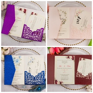 <span class=keywords><strong>Prix</strong></span> <span class=keywords><strong>d</strong></span>'usine pas cher <span class=keywords><strong>d</strong></span>écoupé au laser à trois volets Invitations de mariage de poche à trois volets Ivoire 3 plis Invitations de cartes - Product Image 3
