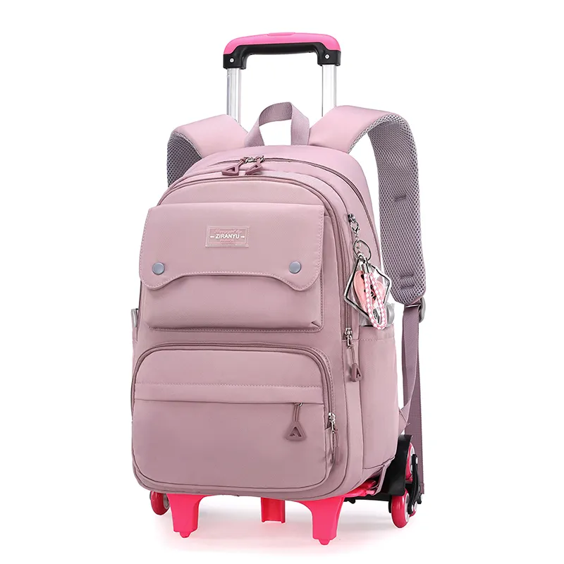 customized students kids rolling teenager backpack school bag big wheels trolley bag for girls