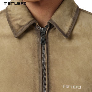 OEM ODM Men's Outerwear Faux <b>Suede</b> <b>Jacket</b> Khaki Nubuck Lined Regular Fit Zip-Up Casual Wear - Product Image 2