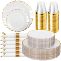 Ensemble de vaisselle jetable PS, assiettes rondes givrées, motif personnalisé, fourchettes, couteaux, cuillères, gobelets, serviettes, pour mariage, fête, fourniture en gros