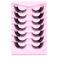 7 paires de faux cils en vison naturel, courbure D, effet œil de chat, style œil de renard, volumineux et légers, avec étui