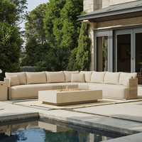 Ensemble de salon de jardin contemporain avec table brasero carrée, canapé de jardin haut de gamme pour villa et complexe hôtelier, ensemble de canapés en métal et rotin pour patio