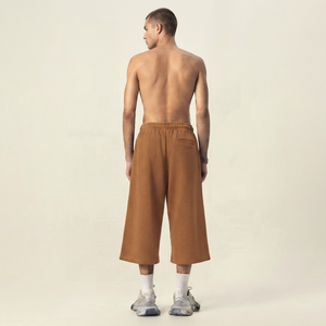 <b>Men's</b> <b>Brown</b> Jorts Drawstring Closure Mid Waist Casual Style Solid Knee Length Breathable Knitted Fabric High Street Eco-Friendly - Product Image 3