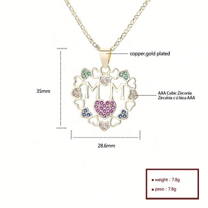 Colliers pendentifs cœur pour femme en laiton plaqué or 18 carats avec zircone cubique colorée 3A, bijoux fantaisie en gros pour maman - Product Image 6