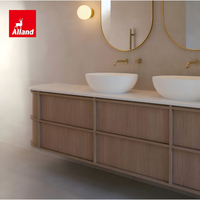 Armoire de salle de bain en bois massif de chêne blanc japonais Alland avec double vasque, style Wabi Sabi, miroir mural, meuble de rangement