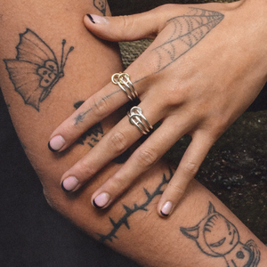 Ensemble de bagues LOZRUNVE en argent sterling 925, plaqué or vermeil minimaliste, 0,1 micron, trio de bagues reliées - Product Image 3