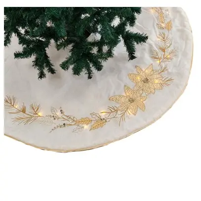 Passen Sie neue Leinen basis Gold Boho Applikation Blätter Pailletten Stickerei LED Kranz Weihnachts stern Weihnachts baum Rock