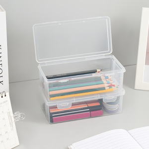 Transparent Pencil <b>Storage</b> Box Rectangle 1-3L Office Organizer Minimalist PP Plastic - Product Image 2