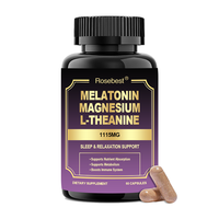 Rosebest OEM Marque privée Végétalien 1115mg Tout en 1 Mélatonine et complexe de soutien du sommeil multi-herbes Supplément en capsules avec magnésium