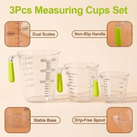 Ensemble de 3 tasses à mesurer en plastique sans BPA avec poignée épaisse, double échelle et base antidérapante