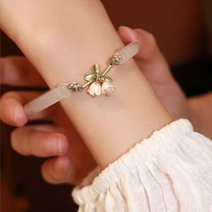 Gradient Color Imitation Hetian Jade <b>Silver</b>/Gold Plated Bangle Simple Retro Chinese Style Bell Orchid Flower <b>Charm</b> Pendant Gift - Product Image 2