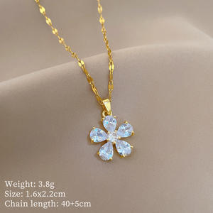 Collar con colgante de cadena de eslabones de cristal chapado en oro nuevo de moda con flor de cinco pétalos, joyería Unisex, personalidad de moda en Internet - Product Image 4