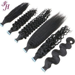ผมต่อแบบเทป FH Wholesale Curly Invisible Tape ผมบราซิลเกรด 12a ผมแท้แบบดิบ Remy Kinky Curly Tape Ins ต่อผมแบบเทป ผมมนุษย์ 100% - Product Image 1