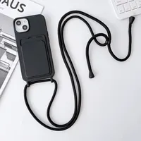 Coques de téléphone antichoc en silicone avec porte-cartes et cordon bandoulière pour 17/15 Pro/13/16 Pro Max/7/8 Plus – Stock disponible