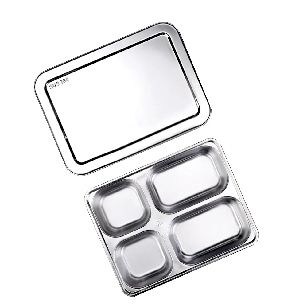 304 Stainless Steel 5 Compartments Lunch Tray School Fast Food Canteen Divided Dinner stainless steel fast food tray