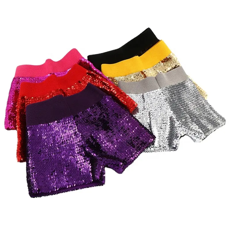 Venta al por mayor Sexy Sequin Shorts Solid Color Mujer Summer Glitter Stage Performance Shorts