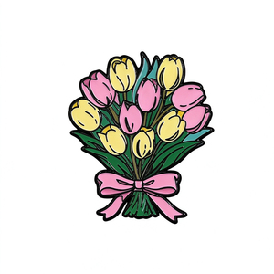 Set de Broches Metálicos Esmaltados con Diseño Floral: Ramo de Tulipanes, Peonías y Girasoles en Jarrón - Product Image 5