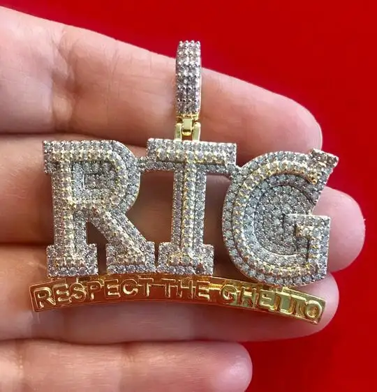2022 New Iced Out Bling CZ Letter RTG Pendant Necklace Cubic Zirconia RESPECT THE GHETTO Charm Men Women Fashion Hip Hop Jewelry