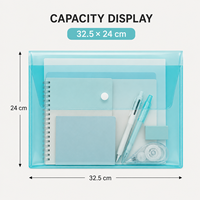 Enveloppe en plastique transparente réutilisable, dossier imperméable avec bouton pour fournitures scolaires et de bureau