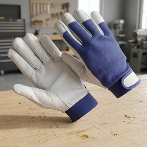 Gants de travail en coton JNA GROUP avec poignet élastique, bouts des doigts blancs et violets, antidérapants, 11 oz, sans silicone, gants polyvalents - Product Image 2