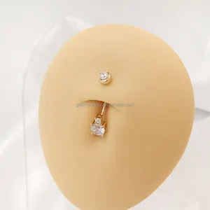Perhiasan Emas Kuning Asli 14K Perhiasan Tubuh AU585 Cincin Pusar Batu Zirkon Desain Lucu Harga Lebih Rendah