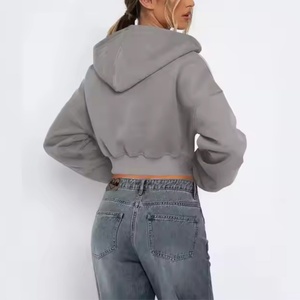 Sudadera con Capucha Corta Personalizada para Mujer, Otoño Invierno, con Cremallera Completa, Informal, para Gimnasio, con Hombros Caídos - Product Image 4