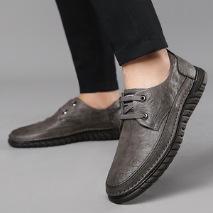 Chaussures bateau en cuir pour hommes, bout rond, à lacets, respirantes, semelle extérieure en caoutchouc, semelle intermédiaire en EVA, pour l'automne, décontractées - Product Image 2