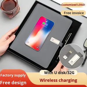 Set de portátil con carga inalámbrica, batería externa personalizada con unidad USB, cuaderno de negocios de hojas sueltas con posibilidad de imprimir logotipo - Product Image 2