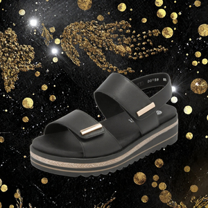 Sandalias de cuña de cuero genuino negro con plataforma, sin cordones, punta abierta y correa con hebilla, tipo mule, para fiesta de verano - Product Image 3