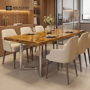Set di Tavoli da Pranzo in Pietra Naturale di Lusso Personalizzati con Occhio di Tigre Giallo <span class=keywords><strong>per</strong></span> Ristoranti, Ville e Case - Product Image 2