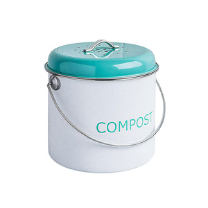 Round Shape Steel Compost <strong>Bin</strong> Indoor <strong>White</strong> Metal Green Lid <strong>Kitchen</strong> Compost <strong>Bin</strong> With Charcoal Filter &amp; Steel Handle - Product Image 5