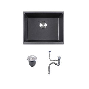 Design graphique 80% Quartz Tone Series Granite Undermount Grand évier de cuisine à bol unique, Noir - Product Image 5