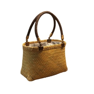 Bamboo Woven Bag <b>Mini</b> Leather Handle 25x9x20cm Bohemian Style Women's Storage Bag - Product Image 4