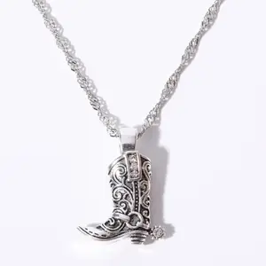 European and American Smart Casual Pendant Necklace Western Jewelry Antique Pendant Necklace 3D Cowboy Boots Pendant Necklace