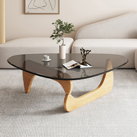 Table en verre trempé de forme irrégulière, vente en gros d'usine, avec cadre en MDF massif pour salon, chambre à coucher, petit espace, meuble d'appoint