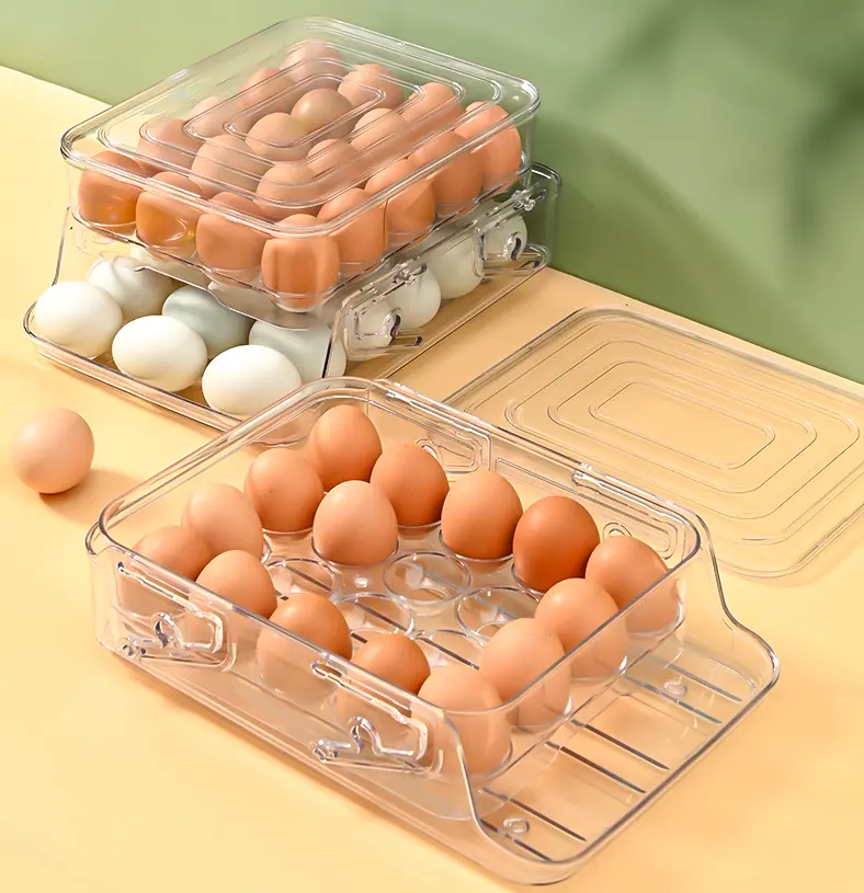Scroll Eieren Houder Voor Koelkast Automatische Rolling Antislip Organizer Met Deksel Ei Opslag Container Plank Keuken Ei Lade