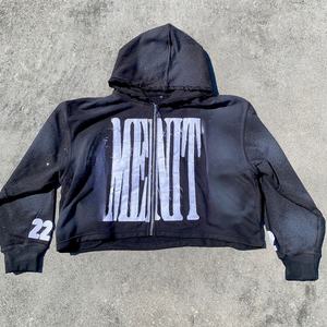 Manufacturer Distressed Embroidery Cropped Rhinestone Knitted Lined Print <b>Hoodie</b> for Men <b>Comfy</b> Cozy Washed - Product Image 2