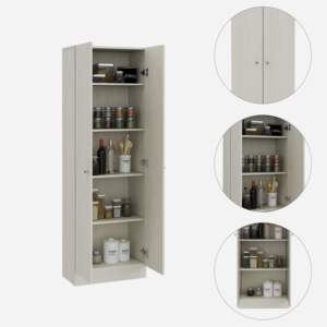 DB Modern Design Double Door Wood <b>Kitchen</b> Organizer Multistorage <b>Pantry</b> <b>Cabinet</b> with Five Shelves Pearl Color - Product Image 3
