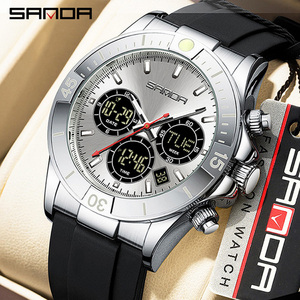 SANDA 6192 Dual‑Display Multifunctional Electronic Watch Multi‑Time Zones Luminous Sports Waterproof Silicone Strap Wristwatch - Product Image 1