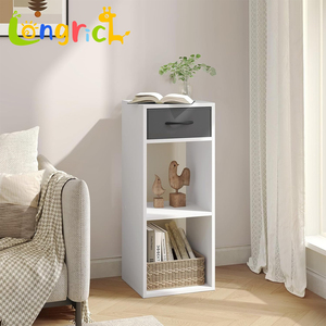 Mueble de Madera con 3 Estantes, 1 Cajón de Tela y 2 Cubos de Almacenamiento Abiertos, Ecológico, para Sala de Estar Pequeña, Dormitorio o Habitación <span class=keywords><strong>Infantil</strong></span> - Product Image 3