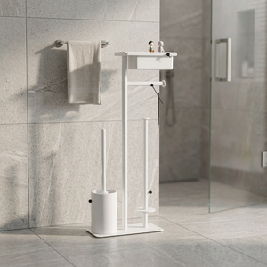 Portaescobillas de Baño Moderno, Independiente, con Estante de Almacenamiento, Rectangular, de Plástico, Diseño Minimalista para Baño - Product Image 1