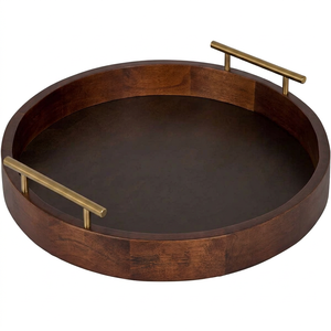 Plateau en bois avec poignée métallique, portable, à un seul niveau, design moderne, multifonctionnel, finition polie, personnalisable, écologique, pour la cuisine et le salon - Product Image 1