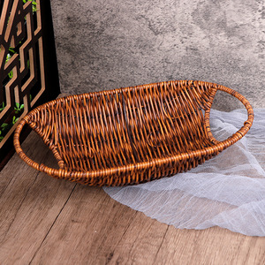 Plastic Woven Imitation Black Rattan <b>Basket</b> Rectangle Double-Eared Eco-Friendly Kitchen <b>Storage</b> Display <b>Basket</b> - Product Image 1