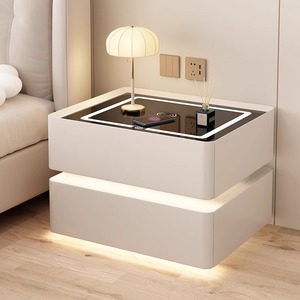 Comodino Sospeso OEM con Piano <span class=keywords><strong>in</strong></span> Pietra, Intelligente, <span class=keywords><strong>in</strong></span> <span class=keywords><strong>Legno</strong></span> <span class=keywords><strong>Massello</strong></span>, Multifunzionale Avanzato, con Illuminazione e Spazio di Archiviazione per Camera da Letto - Product Image 1