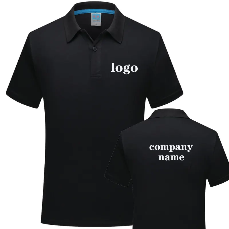 Camiseta de algodón con cuello en V para hombre y mujer, camisa de gran tamaño con logotipo, texto personalizado impreso/bordado con solapa para publicidad