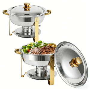 Plats de Présentation Chafing Dish Ronds de Luxe en Acier Inoxydable pour Buffets et Traiteurs – Ensembles Chauffe-Plats pour Événements – Vente Flash - Product Image 6