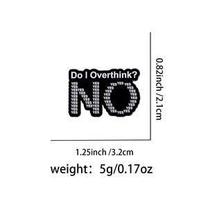 Spilla smaltata divertente e psicologica con scritta 'Do I Overthink' e 'Yes Filled No', Regalo per chi pensa troppo, Consapevolezza sulla salute mentale - Product Image 6