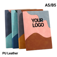 Cuaderno de Cuero Suave con Bloques de Color A5/B5, Diario Estético con Diseño Ondulado para Escritura Diaria, Escuela y Oficina