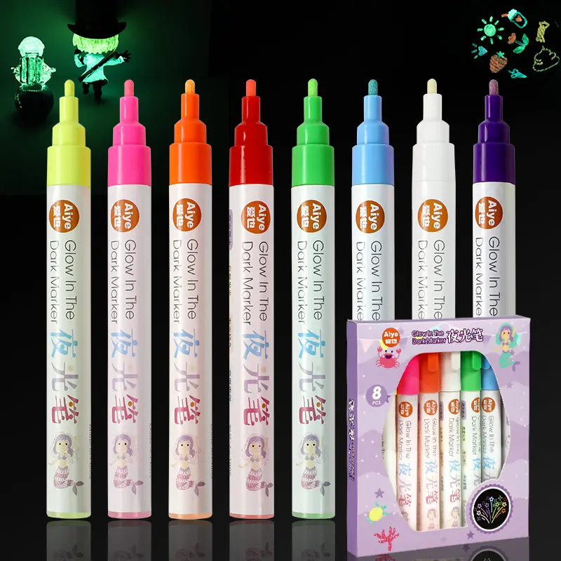 Canetas luminosas marcadores não-tóxicas, laváveis, neon, fluorescentes, brilham no escuro, canetas para tecido